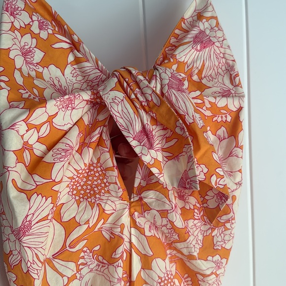 J crew Tie-front Strappy cotton poplin midi dress in‎ orange floral size Medium - Picture 4 of 9
